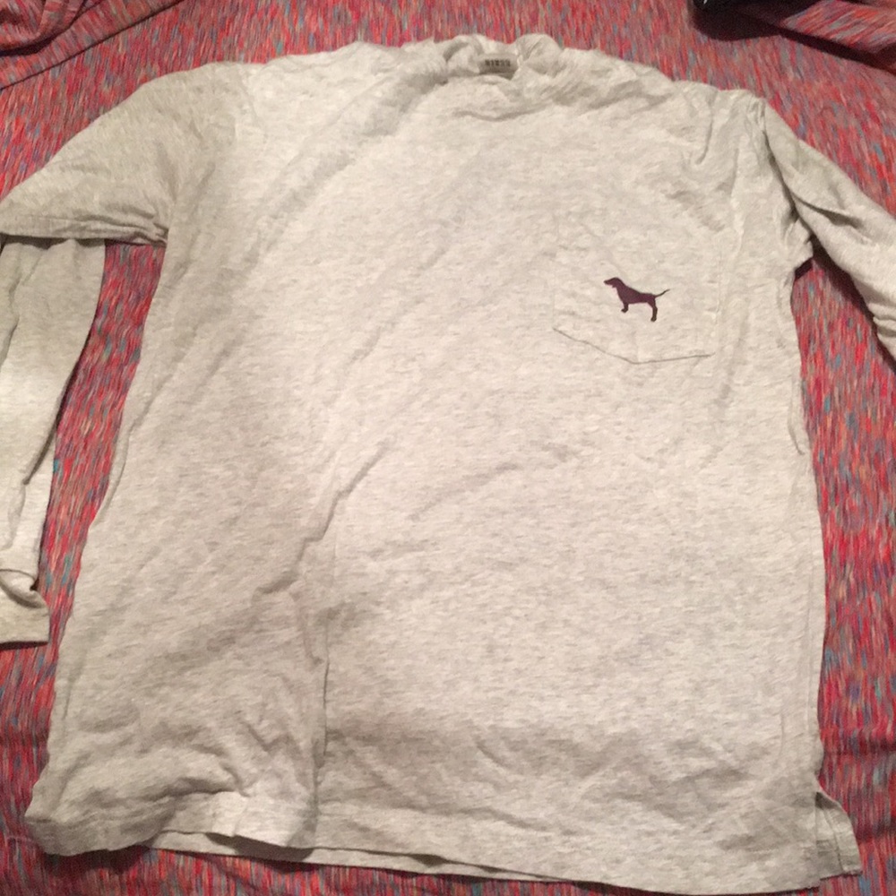 PINK long sleeve grey & burgundy shirt XS